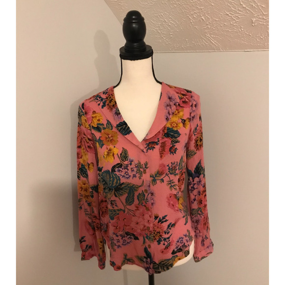 Anthropologie Maeve Manifold Pink Floral Button Down Blouse - Size 0 - Picture 1 of 10